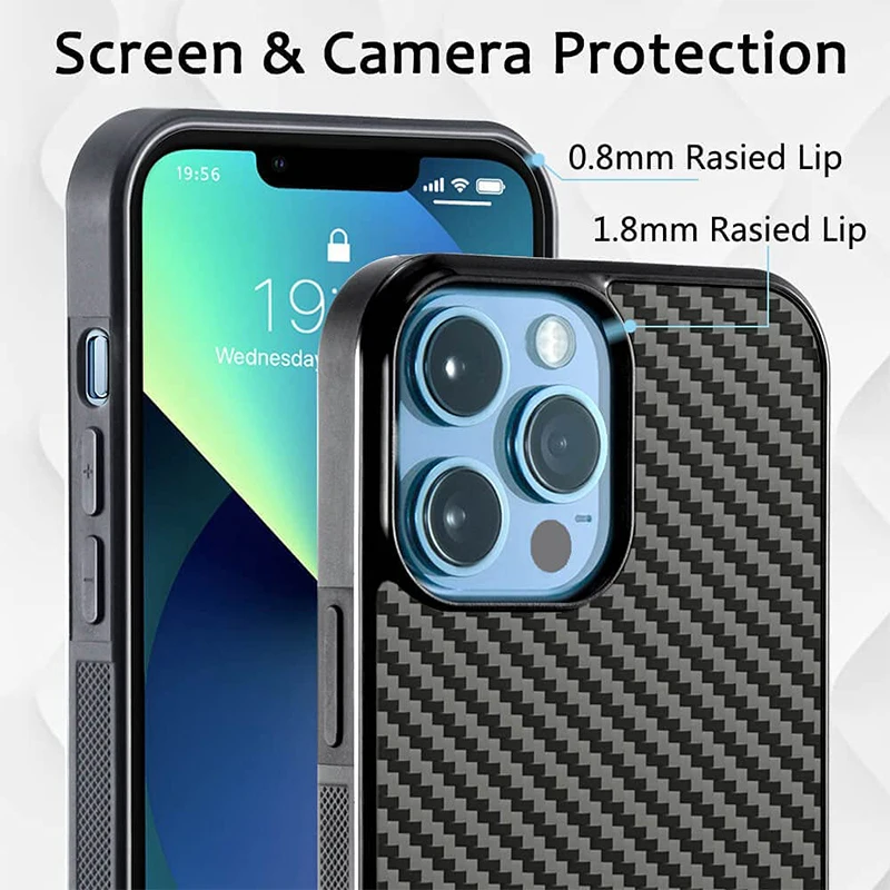 Real Carbon Fiber & TPU Case for iPhone 13 Pro Max,12 Mini 13 Pro Case Drop Protection Support Wireless Charging Gloss Black