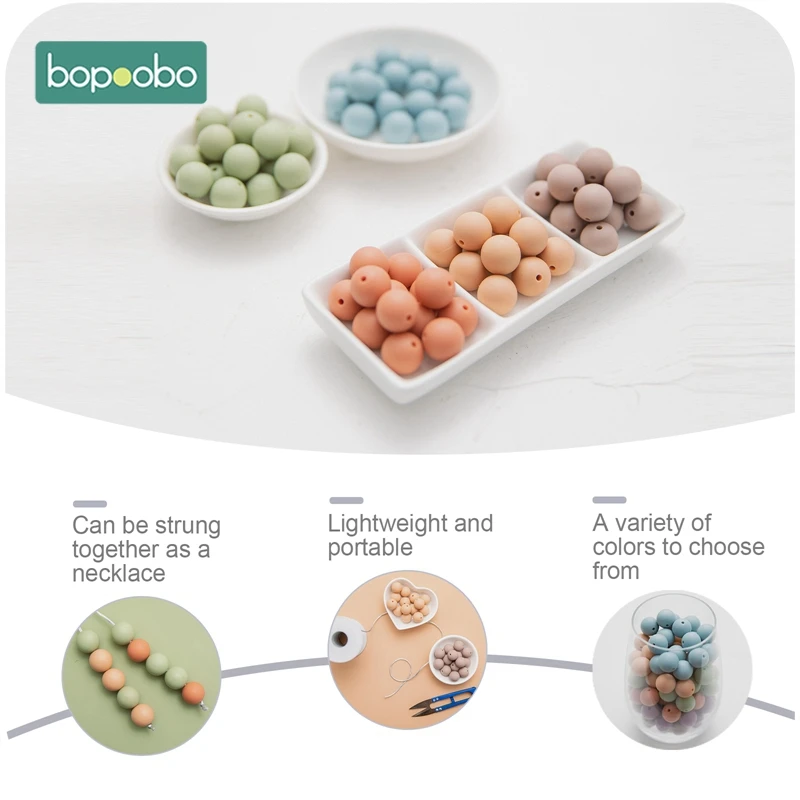 Bopoobo 12/15/20mm 10pc Silicone Beads Food Grade Baby Teething Beads DIY Nursing Bracelet Silicone Tiny Rod DIY Baby Teether