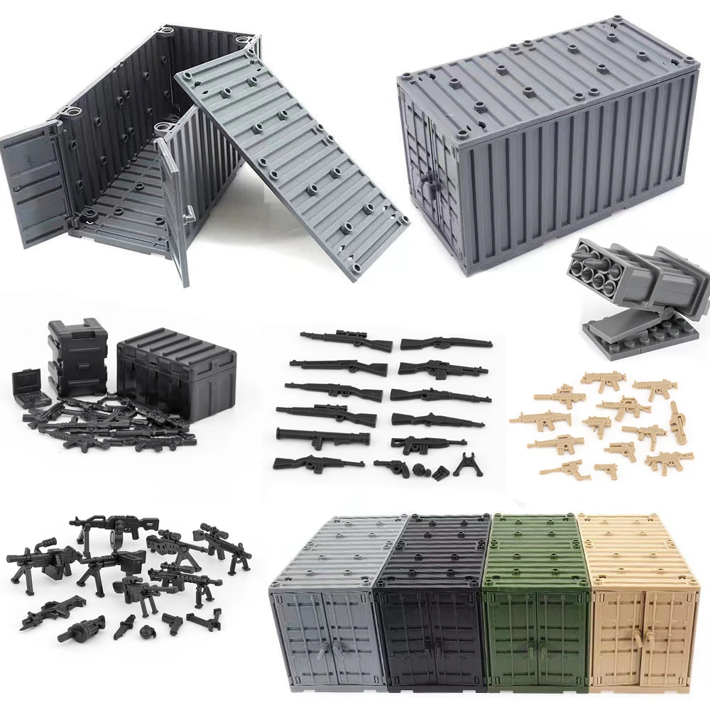 WW2 Military Weapons Gun Container Building Block Figures Accessories Equipment MOC Brick Shipping Transport Case SWAT Kids Toys