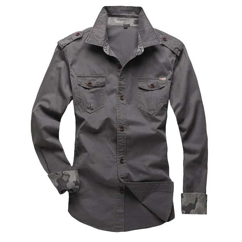 New Cotton Military Shirt with Epaulette Men Long Sleeve Breathable Casual Shirts Man Solid Shirt Slim Fit Male Shirts