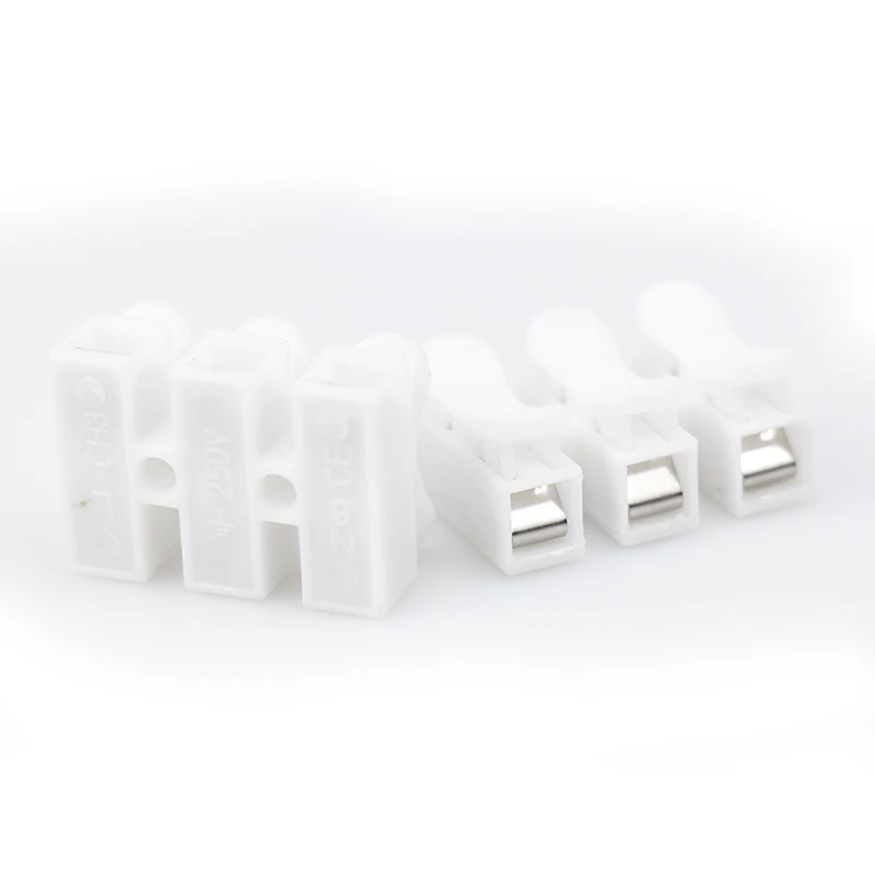 Conector rápido de Cable de resorte de CH-2, terminales de crimpado eléctrico, abrazadera de Cable de empalme de bloque, tira Led de ajuste fácil, 10 unids/lote