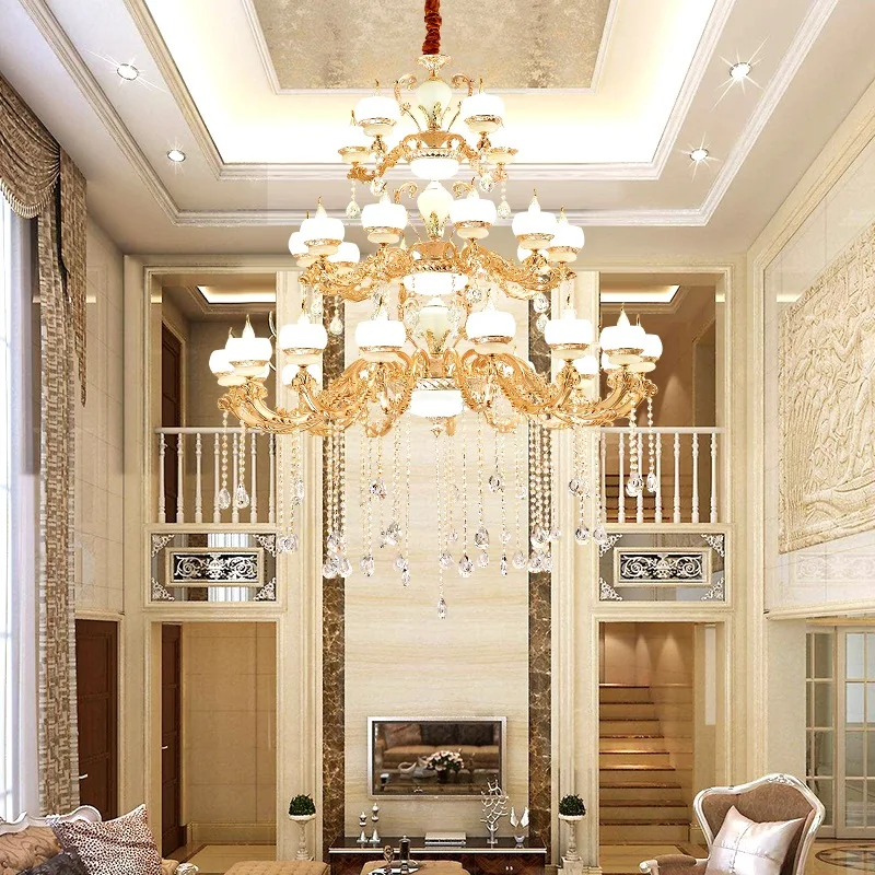 Villa Large Chandelier Duplex Living Room Lamp Long Chandelier Luxury Crystal Lights European Chandelier Hotel Staircase Lamps