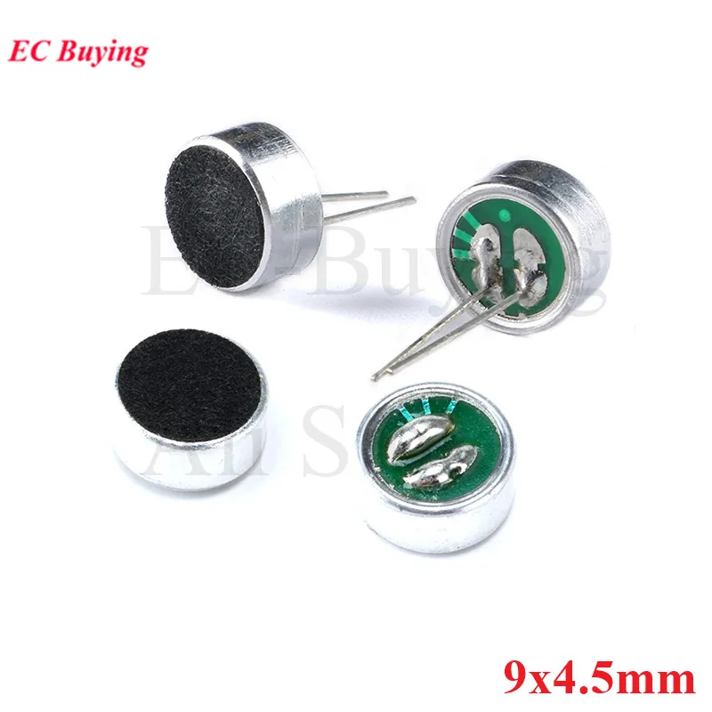 Microfone de eletreto capacitivo, 5 peças 9x4.5mm 9745 com sensibilidade de captação de 2 pinos microfone condensador mp3 alto-falante 9*4.5mm