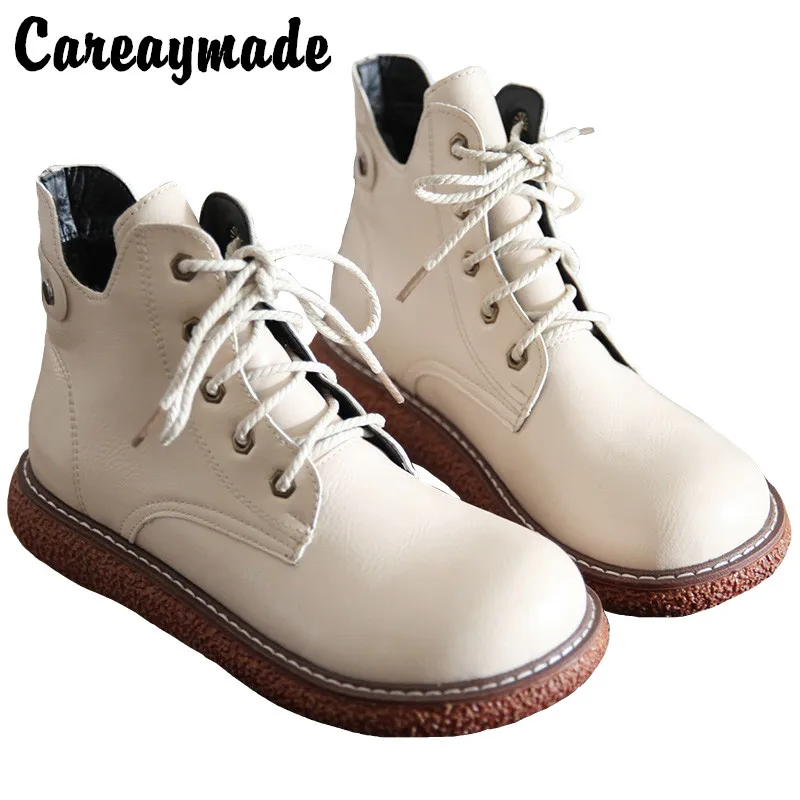 Careaymade-Retro letteratura in pelle con suola spessa stivali da donna in peluche stile britannico con testa grande stivali moda Casual scarpe da