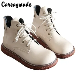 Careaymade-Retro letteratura in pelle con suola spessa stivali da donna in peluche stile britannico con testa grande stivali moda Casual scarpe da donna