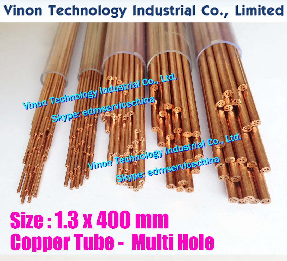 (100PCS/LOT) 1.3x400mm Copper Tube Multihole, Copper EDM Tubing Electrode MultiChannel Dia. 1.3mm, 400mm Long for Superdrill EDM