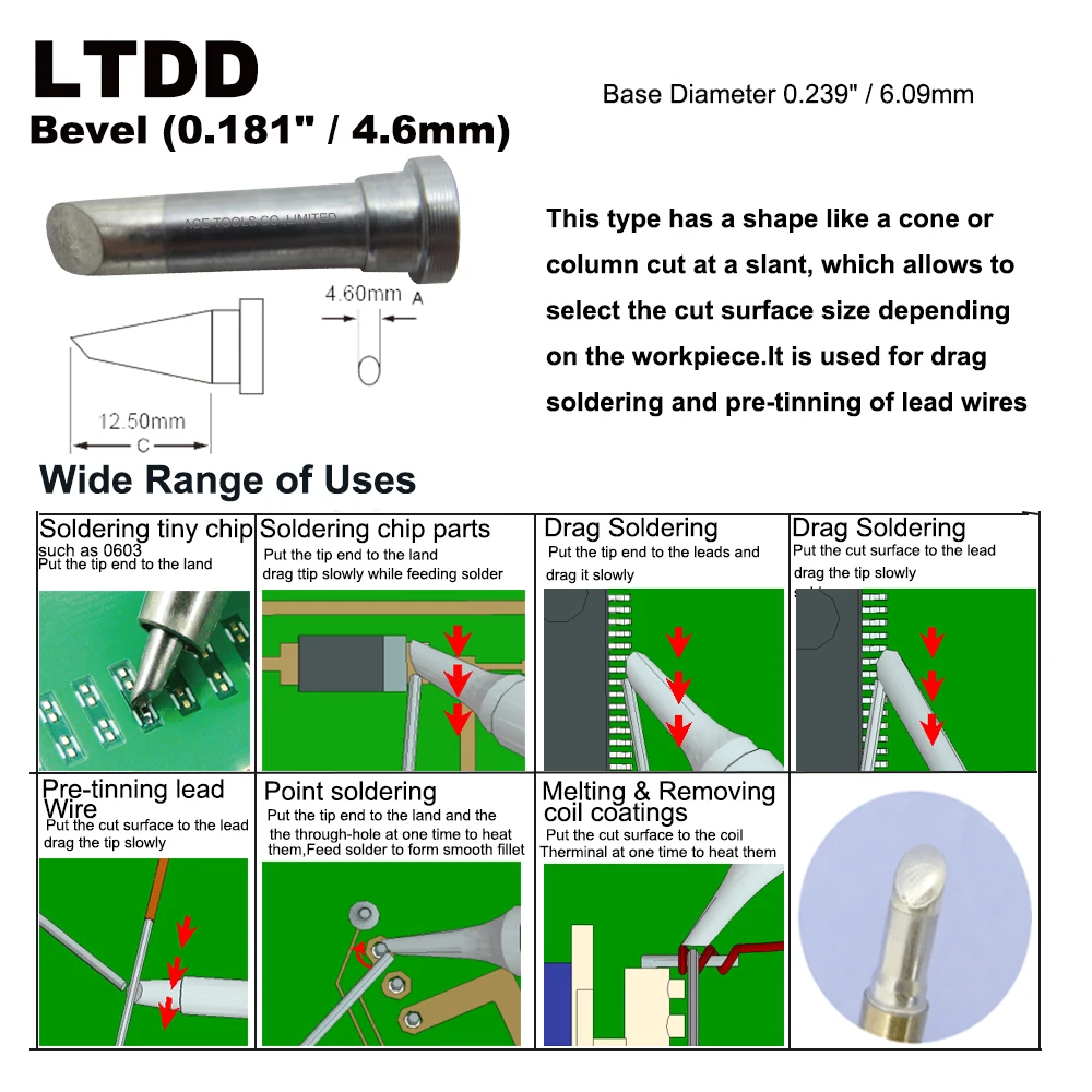 LTDD Soldering Tip Bevel 4.8มม.สำหรับ WELLER WP80 WSP80 WSFP8 WD1000 WD2000 WSD81 WS81 WSF81D8 WS81D5จับเหล็กเชื่อมบิต