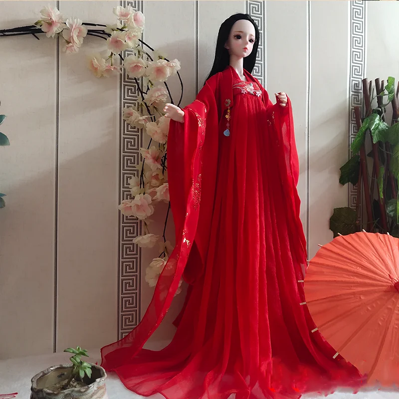 1/4 1/3 Rcale BJD Doll Clothes Chinese Ancient Costume Hanfu Red Dress For BJD/SD MSD SD13 Big Girl Accessories C1078