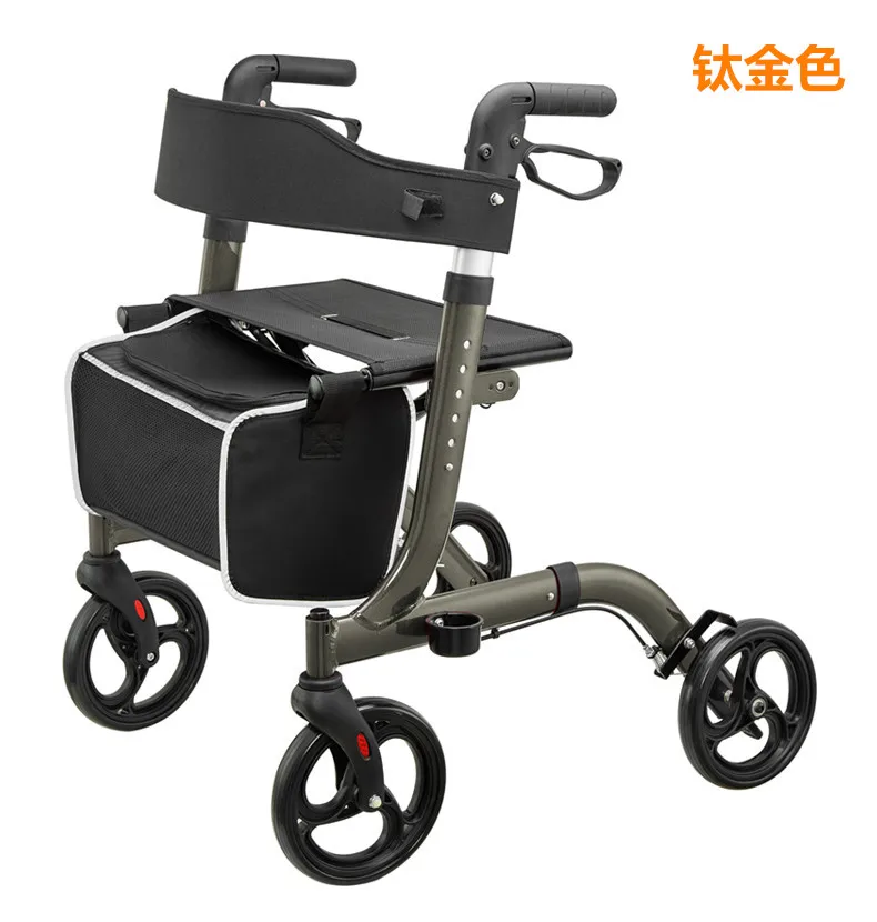 JayCreer rol)walker passeggino pieghevole in alluminio leggero con freno ad anello per adulti sedile regolabile in altezza per gambe e braccia