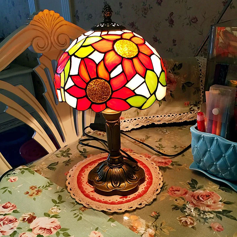 Tiffany Table lamp LED Mediterranean Vintage Creativity Art Hand-Made Stained Glass Bedside Decorate Lamp Nightstand Night Light