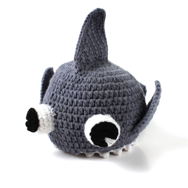 Cute Shark Baby Knitted Hat Hand Crochet Infant Cartoon Sark Caps Bonnet Newborn Baby Photography Props Accessories Beanie