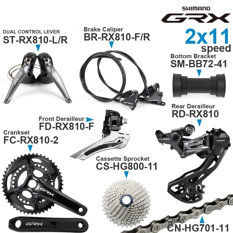 SHIMANO GRX RX810 2x11v Groupset with Shifter Front Rear Derailleur Cassette Sprocket Bottom Bracket Crankset Brakes 2x11 speed