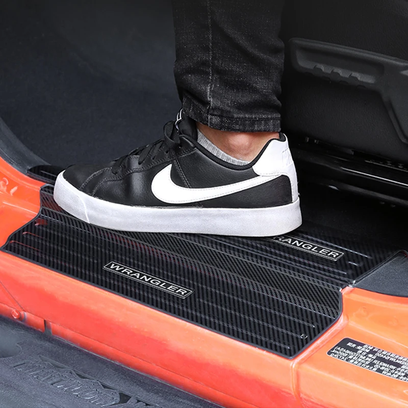 4X4 Stainless Steel Carbon Fiber Color Exterior Door Welcome Threshold Pedal Decorative Cover Fit For Jeep Wrangler JL 2018-2022