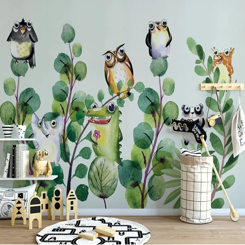 

Photo Wallpaper 3D Nordic Hand-Painted Cartoon Animal And Plant Background Wall Paper Stickers Papel De Parede Tapety Fresco