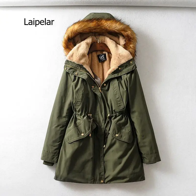 Winter Thick Big Fur Down Parka Women Loose  Winter Down  Jacket Women Long Army Green Women's Down Jacket