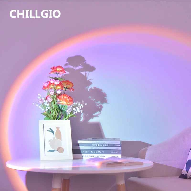 CHILLGIO Projection Sunset Lamp Rainbow Night Light Led Table Lighting Photography Background Bedside Projector Atmosphere Light