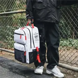 Mochila escolar con costuras blancas y negras para adolescentes, morral de viaje para ordenador portátil, 15,6