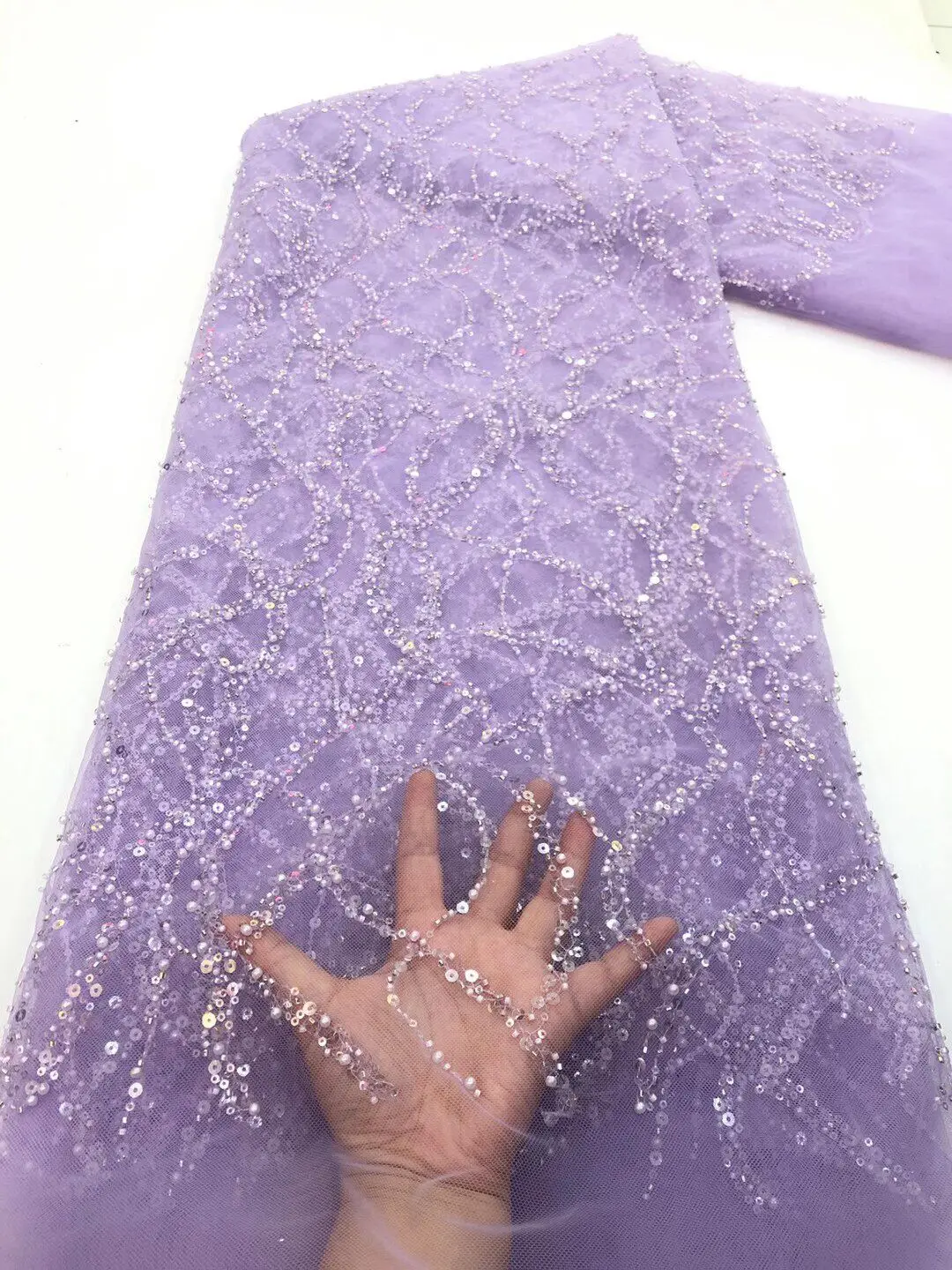 

High Grade French Net Lace Fabric with beads SYJ-168689 for Nigerian Wedding Dress