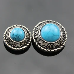 DIY leather craft turquoise stone  vintage silver pattern carved screws rivet wallet decoration button set 20mm 25mm 5pcs/lot