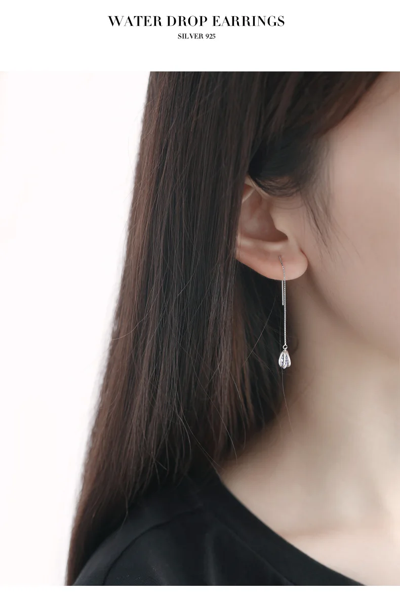 REETI Hot Sale Long water drop 925 Sterling Silver Earrings For Women Fashion Jewelry sterling-silver-jewelry pendientes