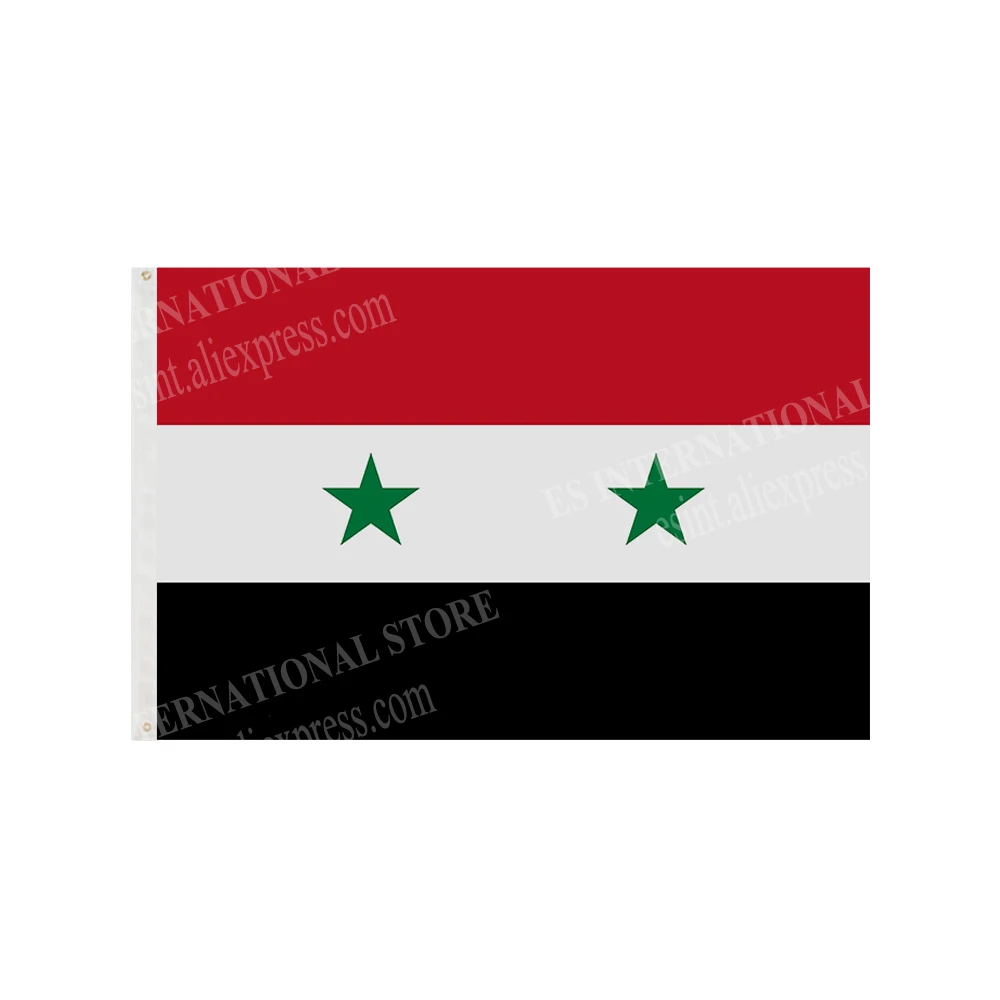 Syria Flag National Graphic Custom Printed Hanging Banner Design Outdoor Decoration Polyester Shaft Cover Grommet 3X5FT 90X150CM