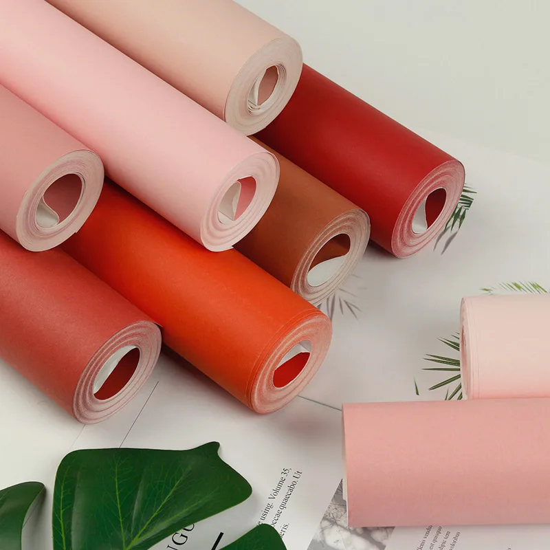 Modern Classic Solid Color Red Pink Orange Wall Papers Home Decor Bedroom Living Room Wallpaper Roll for Walls Contact Paper