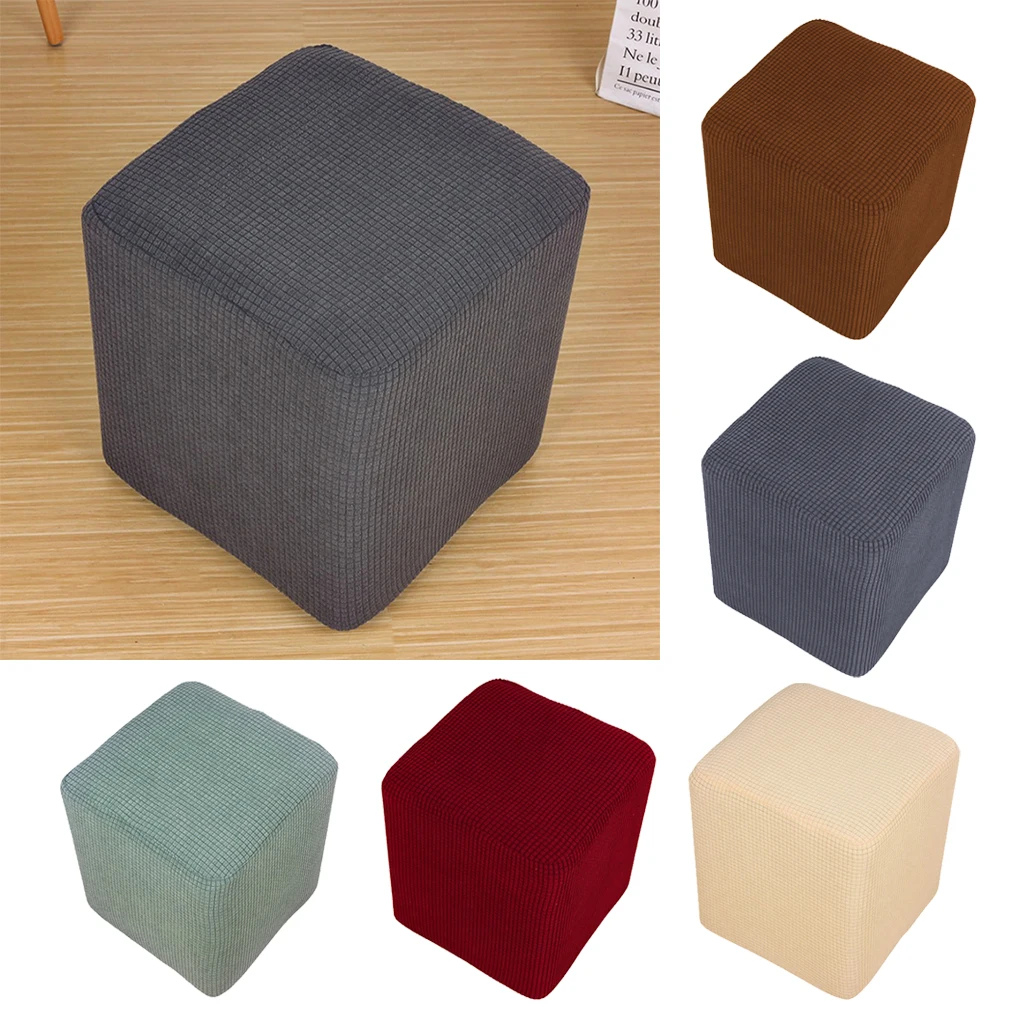 New Solid Stretch Ottoman Slipcover Sofa Footstool Cover Storage Protector