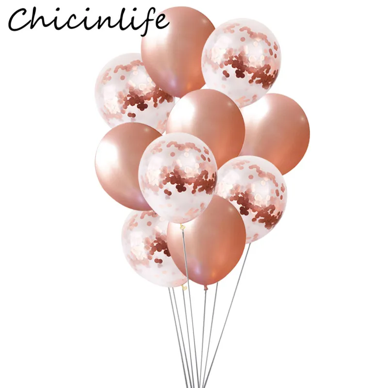 

Chicinlife 10Pcs Rosegold 12inch Latex Confetti Balloons Birthday Party Decor Baby Shower Wedding Kids Adult Birthday Supplies