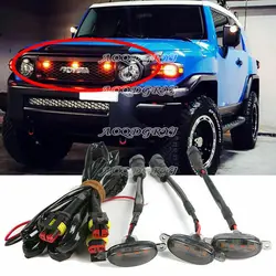 3pcs For Toyota FJ Cruiser 2007-2020 Raptor Style LED Smoky Black Grille Light Decor  W/ Wire Speed