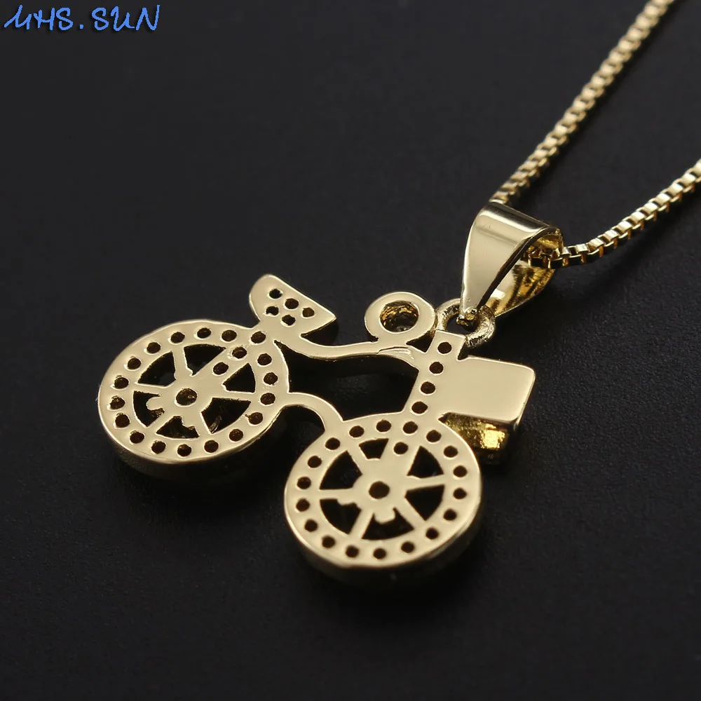 sun requintado bicicleta pingente colar com aaa zircônia cúbica jóias moda feminina corrente colar cor de ouro gargantilha presente 1pc