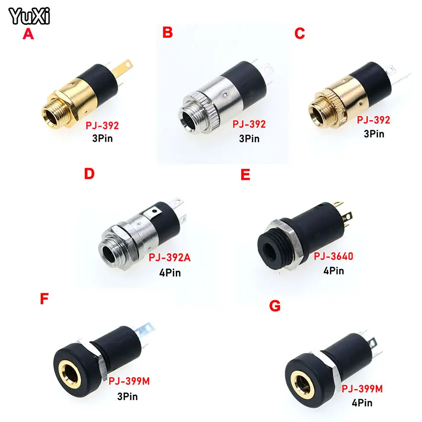 10Pcs PJ392 392A 3640 399M 3.5MM Stereo Female Sockect Jack with Screw 3.5 Audio Headphone Connector  Cylindrical Socket