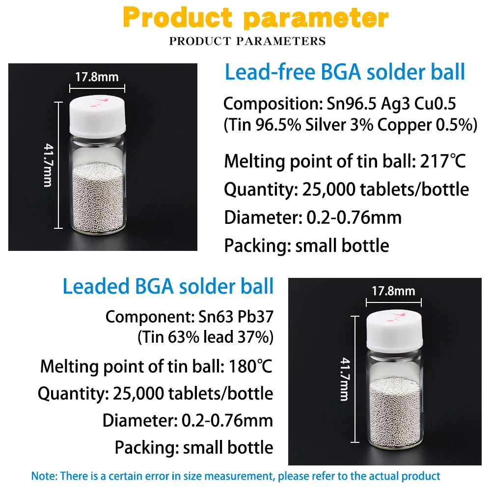 Imagem -05 - Luxianzi Bga Bolas de Solda com Chumbo Tin Contas 25k Partículas 0.2 0.25 0.3 0.4 0.45 0.5 0.6 0.76 mm para a Ferramenta de Reparação de Retrabalho Pcb