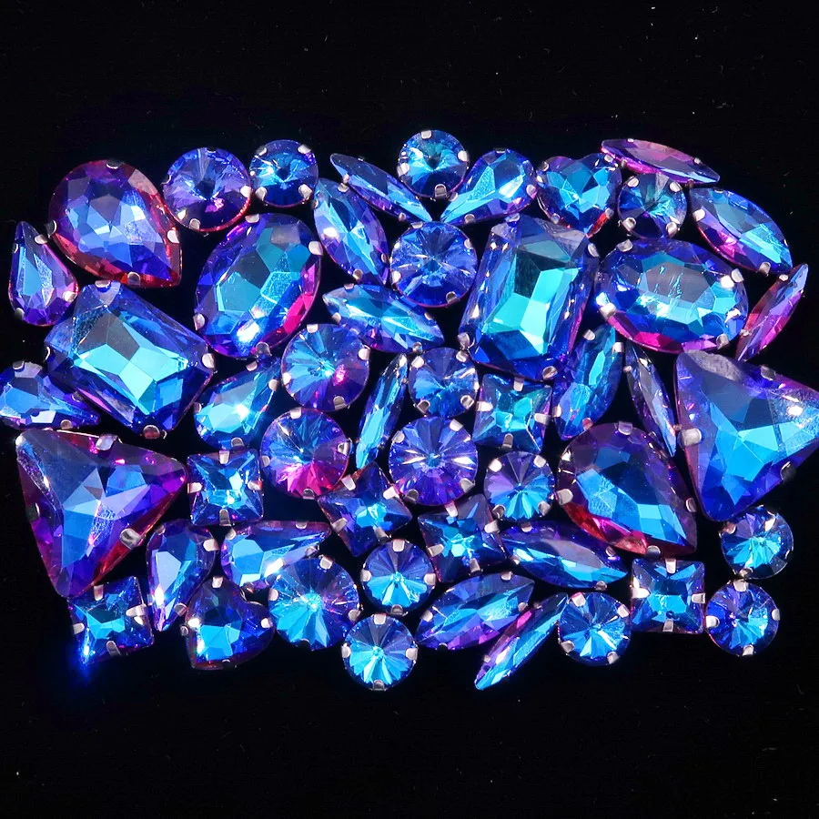 Silberne Krallenfassungen, 50 Stück/Beutel, verschiedene Formen, Regenbogen & Jelly Candy AB Glaskristalle zum Aufnähen, Strass für Hochzeitskleider, Schuhe, Taschen, DIY – Detail 15