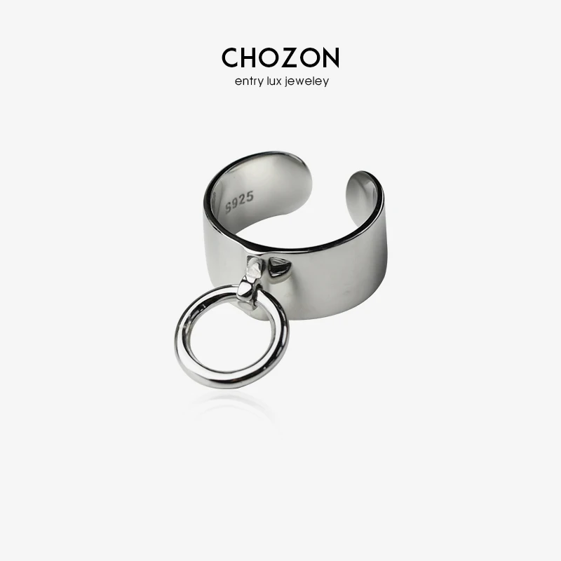 S925 Sterling Silver Large Circle opening wide edition ring personality Silver Ring with adjustable smooth surface Geometric