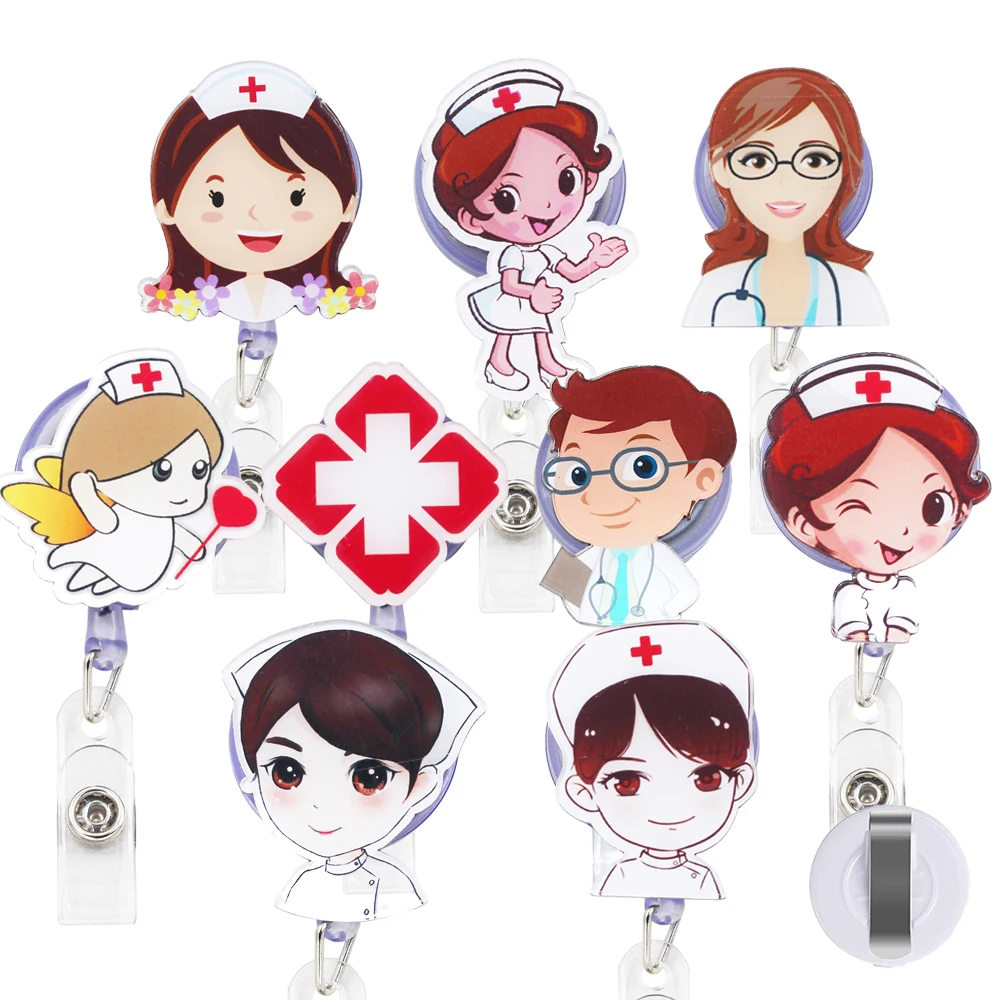 9pcs Lot Colorful Flowers Retractable ID Card Badge Clip Holder Reel For Nurse Doctor Student Office Sweet Bow Style