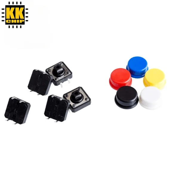 Touch Schakelaar 12X12X7.3H Binnenlandse Knop + Kleur Keycap 4-Pin In-Line Switch 5 Stuks