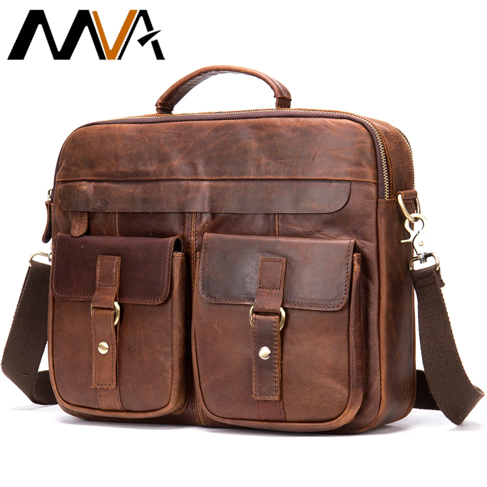 

MVA Business Briefcases Bags Men's Genuine Leather Bag for Document 14 Laptop Bag Leather Briefcases Office Bags for Men 8001