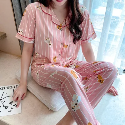 Pyjamas women short sleeve long pant summer sleepwear pajamas set cute cartoon pijamas suit new home clothes 15 styles