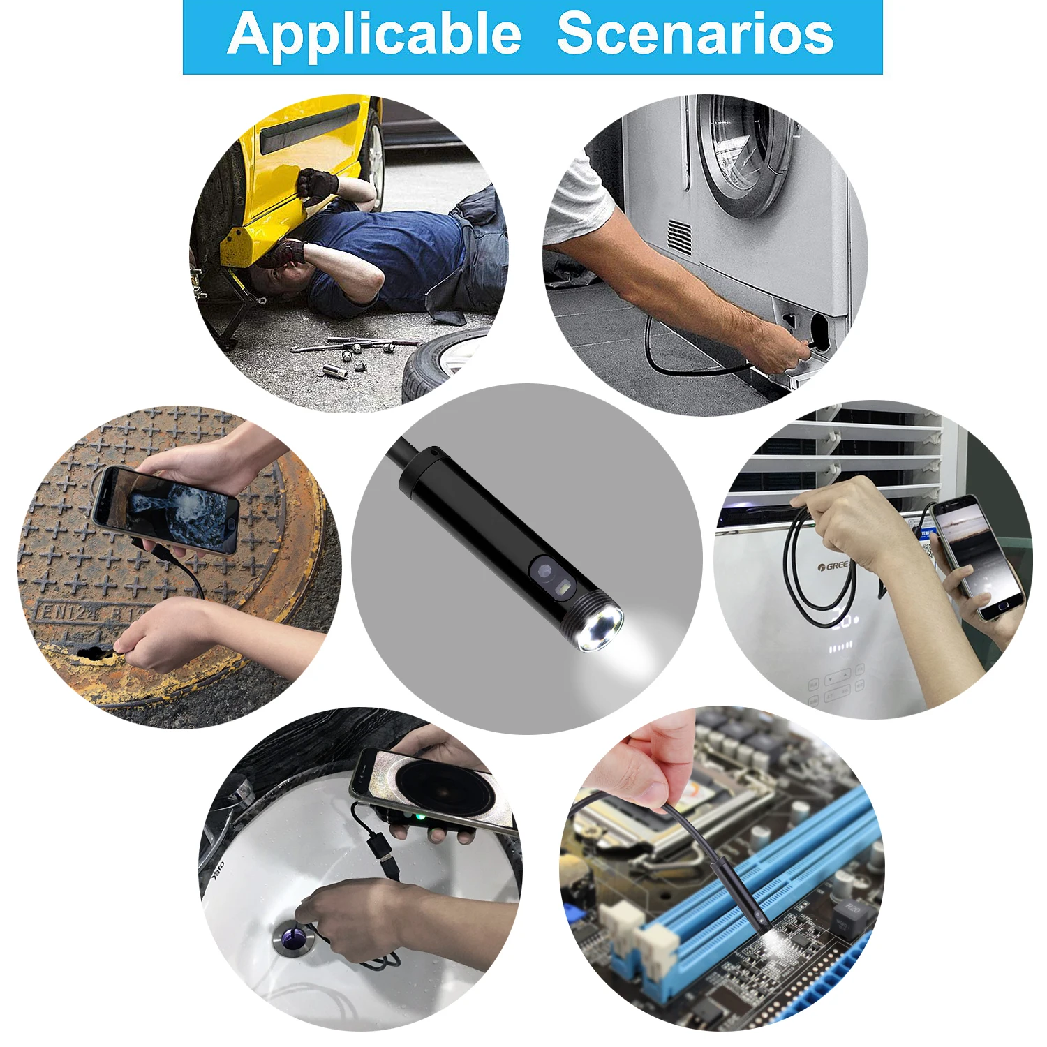 8mm 1m 3.5m 5m Dual Lens Endoscope Inspection Camera IP67 Waterproof 2MP Borescope Snake Inspection Tube Camera for Android  PC