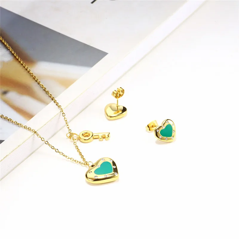 OUFEI Jewellery Set For Woman Stainless Steel Set Heart Key Necklace Set Of Earring Charm Jewelry Accessories 2020 New Wholesale
