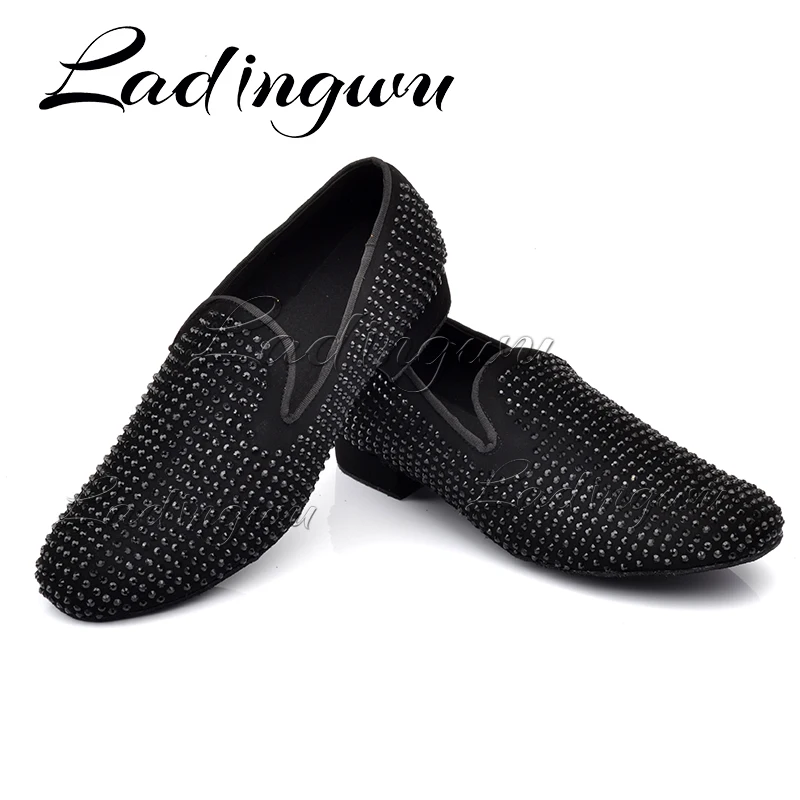 Ladingwu Latin Dance Shoes Men's Suede Rhinestone Ballroom Dancing Shoes Men Soft Bottom Social Party Shoes Indoor Sports Shoes