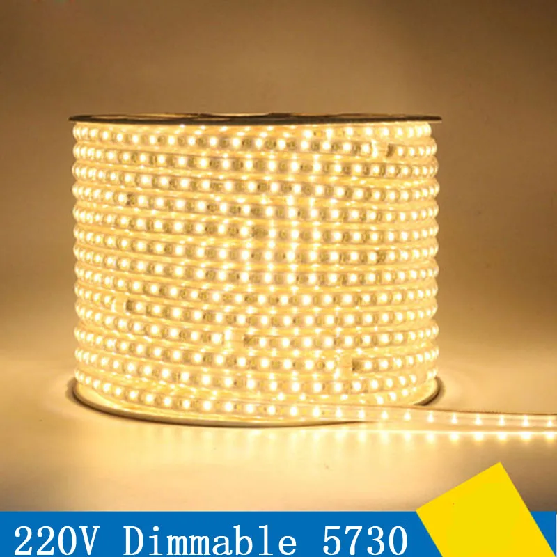 

50m/lot Led Tape Light 120leds/m 220V SMD 5730/5630 LED Strip White & Warm White 3 Color Dimmable Flexible Tape Light IP67