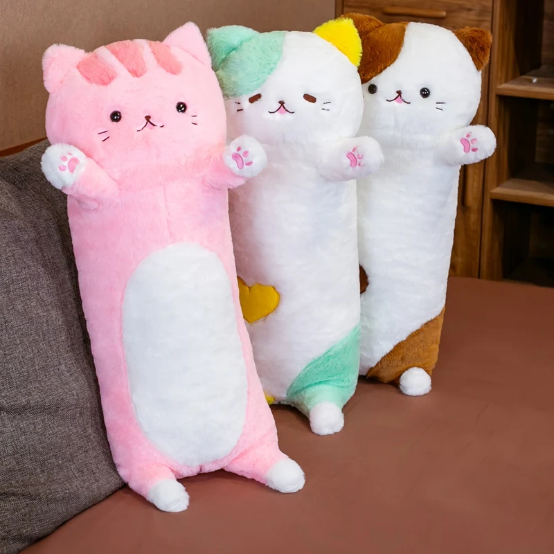 80CM Kawaii three-color long strip cat long strip pillow cute ice cream cat stuffed animal plush toy kid soft toy birthday gifts