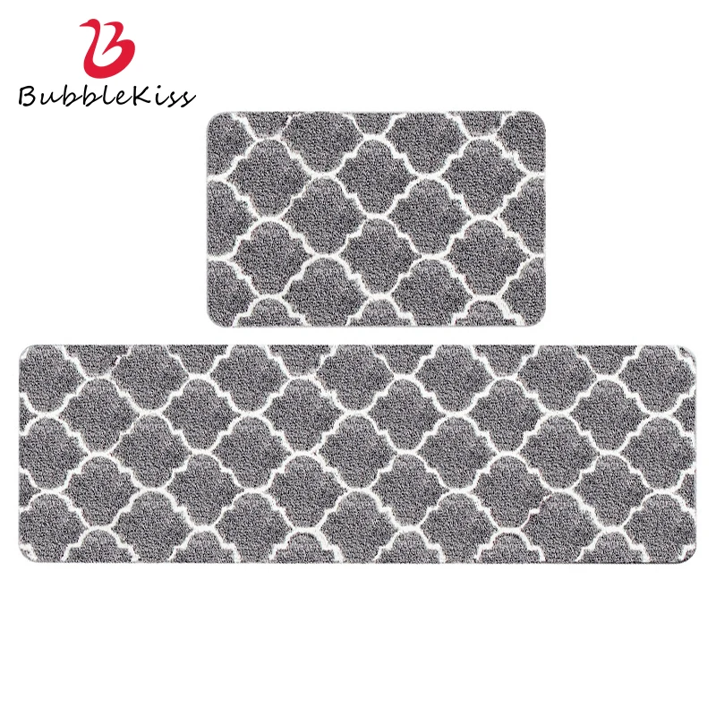 Bubble Kiss Kitchen Carpet Two Piece Carpets For Living Room Microfiber Balcony Floor Mats Lattice Pattern Oil Absorption Rugs