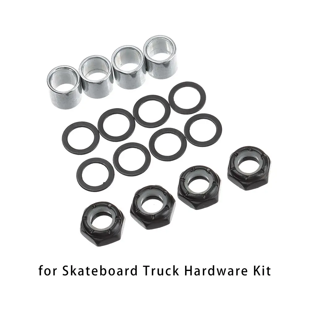 Os acessórios exteriores para o skate, 16pcs, preto/peças do ouro, porcas do eixo, skate, caminhão, hardware