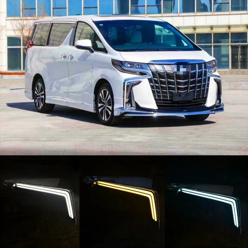 1Pair LED Daytime Running Light For Toyota Alphard 2018 2019 Yellow Turn Signal Relay Waterproof 12V DRL Fog Lamp