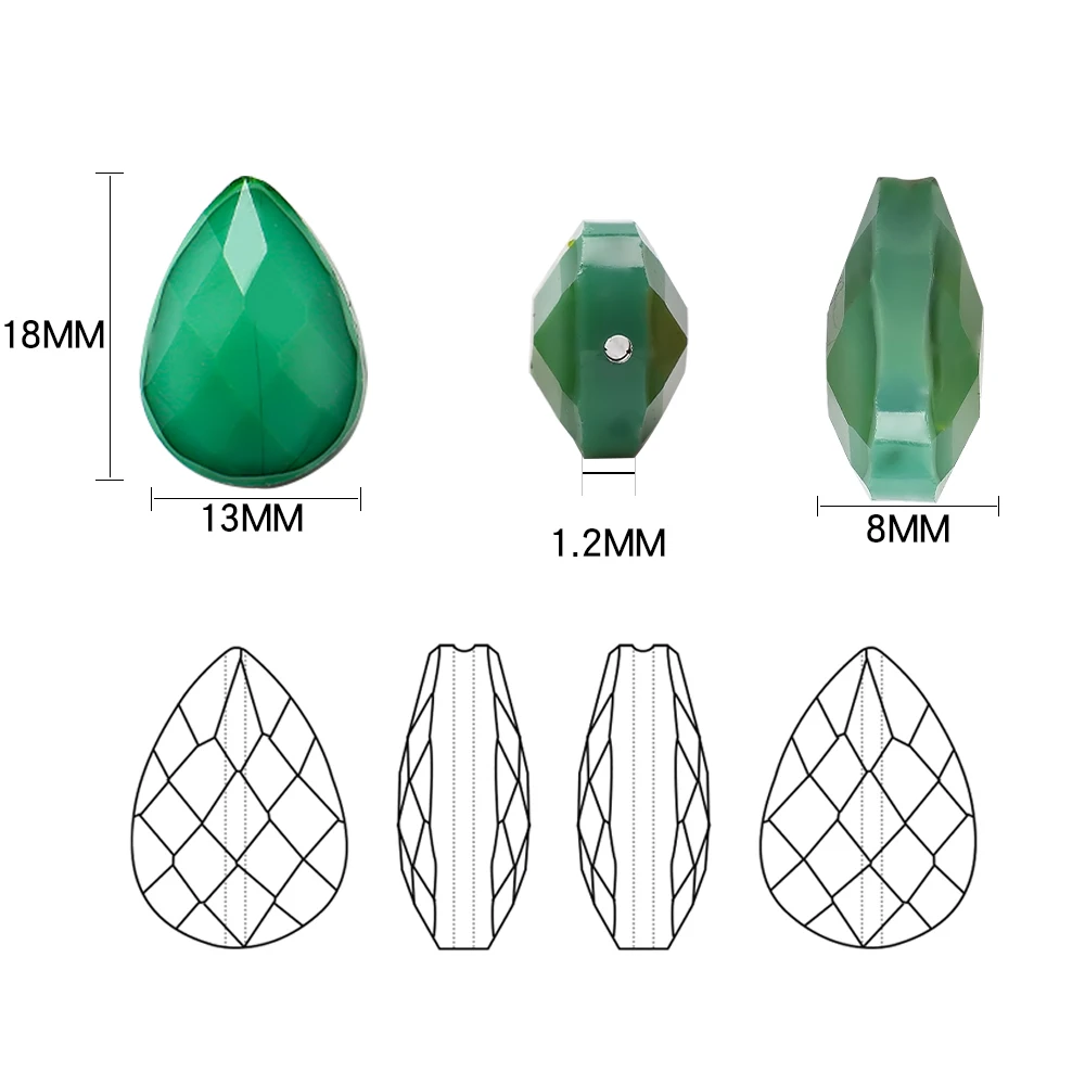 10Pcs/Lot Austrian Crystal Drop Pendants Green 13X18MM Faceted Glass Teardrop Beads For DIY Making Charms Necklace Accessories