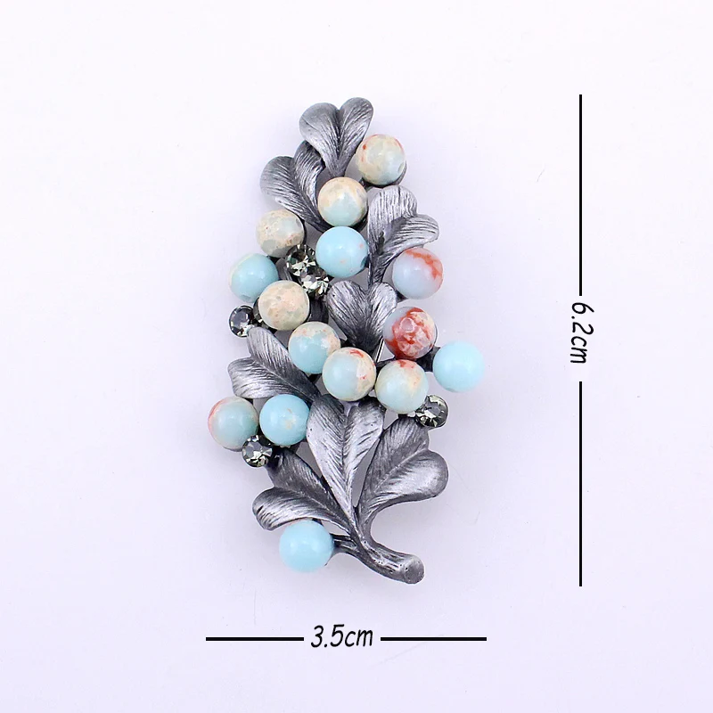 TANGTANG Women Men Brooch Vintage Tin Alloy Brooch Pin Nature Stones Beads Retro Antique Black Tone Tree Brooch - Mother\'s Gift