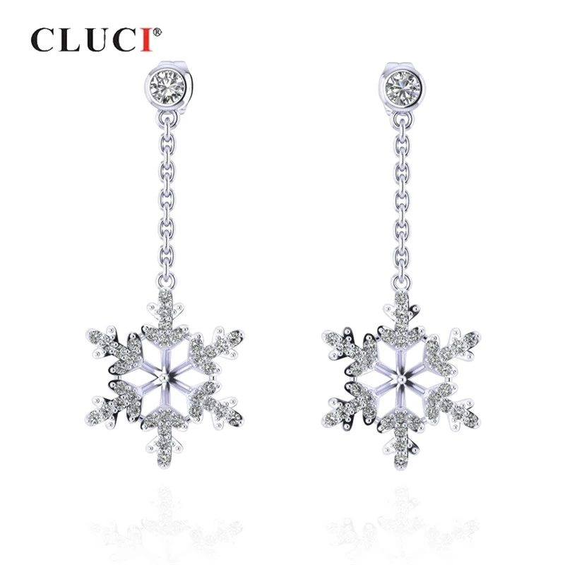 

CLUCI Silver 925 Snowflake Drop Earrings for Women Anniversary 925 Sterling Silver Pearl Mounting Earrings Jewelry SE105SB