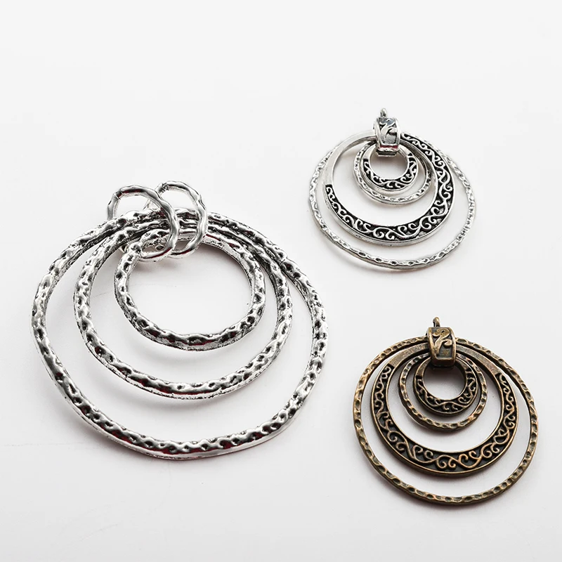 2PCS Hollow Open Large Hammer Many Circle Round Alloy Metal Charms Pendants for Necklaces DIY Jewelry Making Crafts Findings